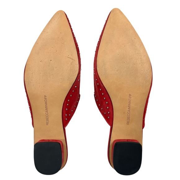 Rebecca Minkoff Chamille Red Suede Studded Leather Pointed Toe Mule Shoes Size 7 - Picture 5 of 10